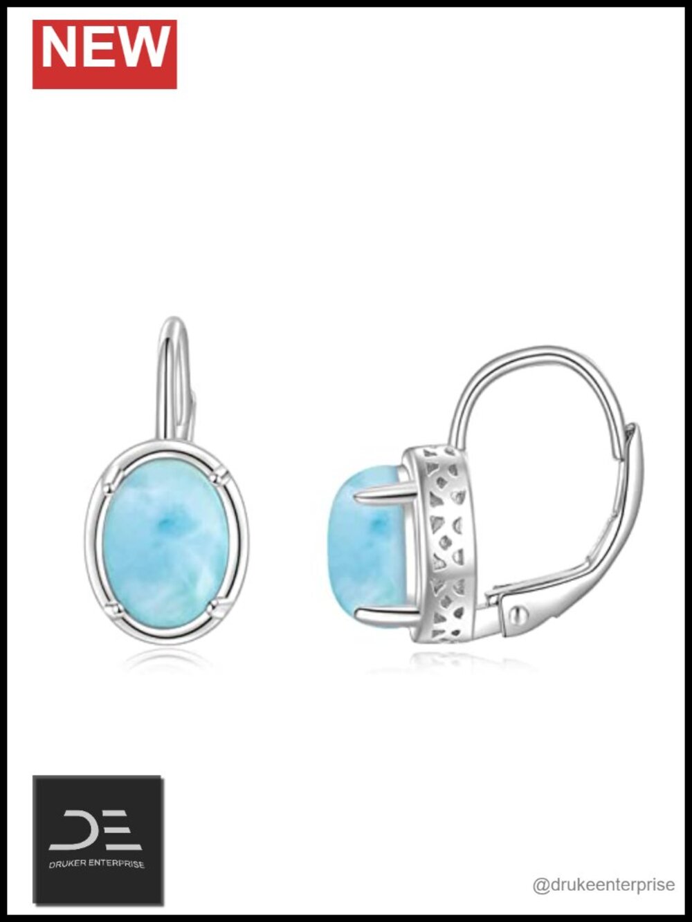Sterling Silver Natural Larimar Earrings for Women Leverback Gemstone Dangle